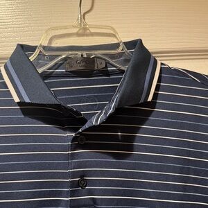 G/FORE Navy and White Striped Polo with Contrast Collar